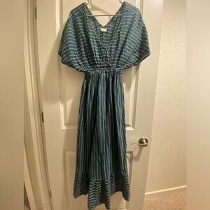 Works Market Teal and White Striped Maxi Dress